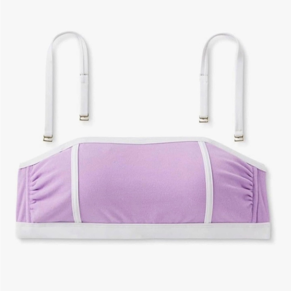 New XS Kona Sol Purple Terry Textured Bandeau with Binding Bikini Top